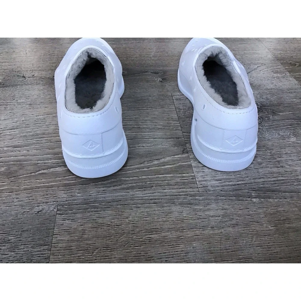 Sperry Boat Shoe Mens 12 White A/O Float Slip On Shearling Faux Fur STS24288